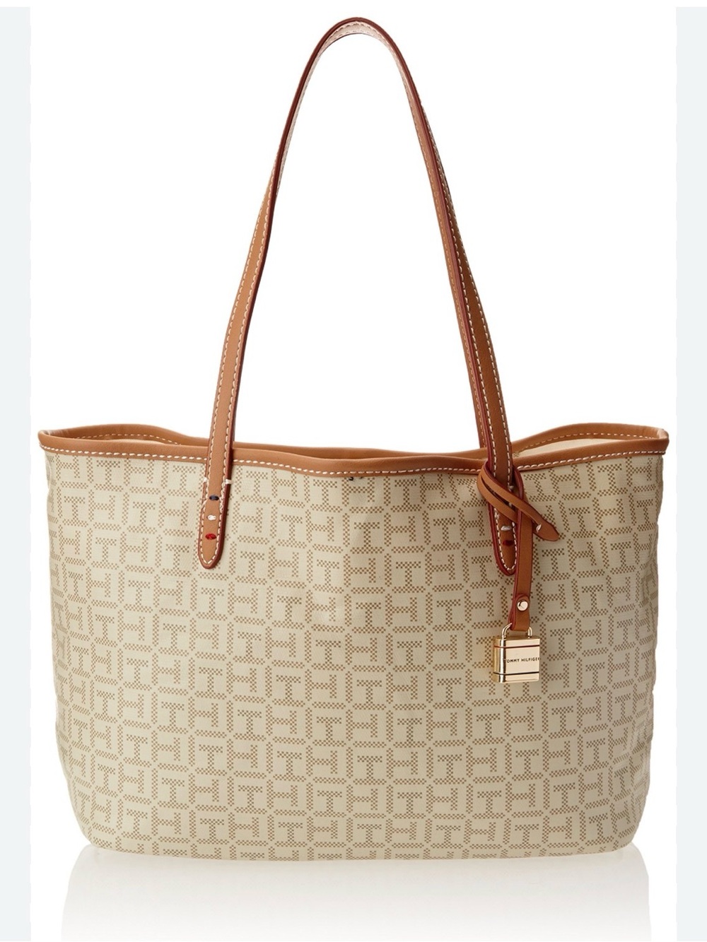Tommy Hilfiger Dark Brown Monogram Tote with Tan Trim